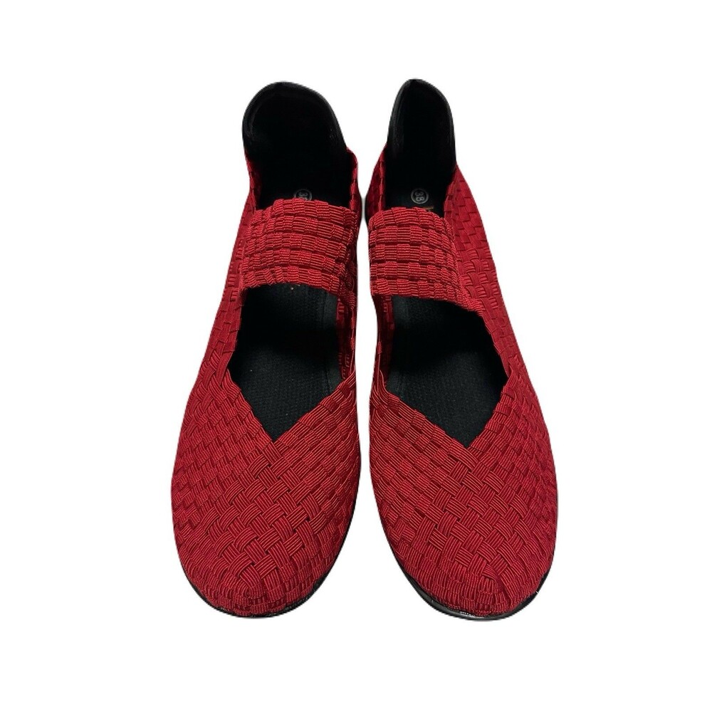 NEW Bernie Mev Lulia Womens Size 38 7-7.5 US Red Woven Stretch Knit Wedge Shoes - Picture 3 of 9